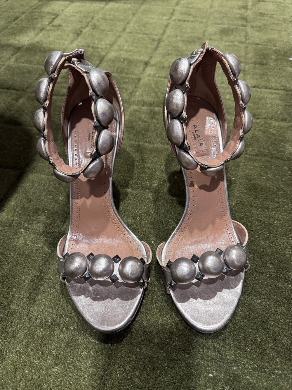 Alaia Metallic Bombe Ankle-Strap Sandals - Size 39